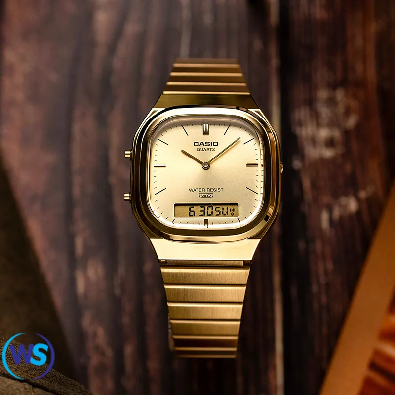 Casio Vintage Gold-tone Duel Time Men's Watch- AQ-240EG-9A